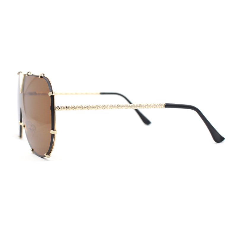 Luxurious Designer Shield Rimless Oversized Racer Metal Frame Mogul Sunglasses