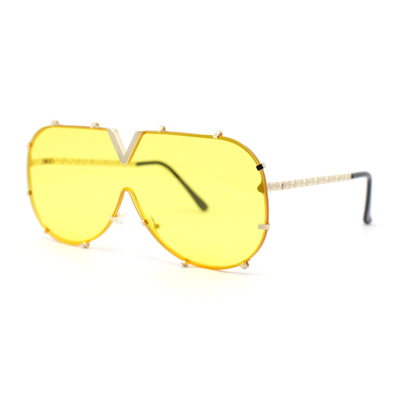 Luxurious Designer Shield Rimless Oversized Racer Metal Frame Mogul Sunglasses