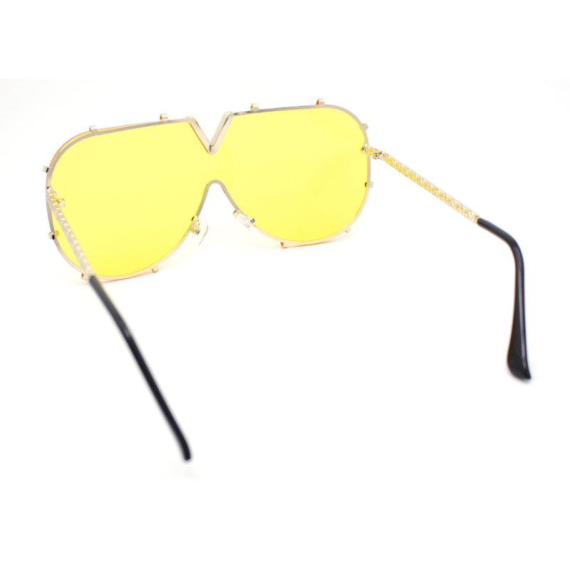 Luxurious Designer Shield Rimless Oversized Racer Metal Frame Mogul Sunglasses