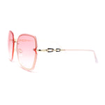 Womens Rimless Oversized Butterfly Jewel Chain Arm Metal Rim Designer Sunglasses