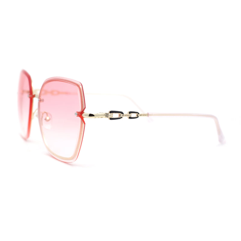 Womens Rimless Oversized Butterfly Jewel Chain Arm Metal Rim Designer Sunglasses