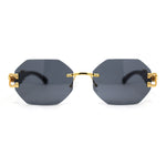 Rimless Octagon Jaguar Jewel Wood Buff Arm Hustler Designer Fashion Sunglasses