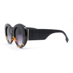 Womens Classy Plaid Arm Thick Plastic Round Mod Retro Sunglasses