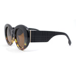 Womens Classy Plaid Arm Thick Plastic Round Mod Retro Sunglasses