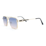 Mens Luxury Beveled Lens Rectangular Mobster Mafia Metal Rim Sunglasses