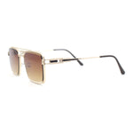 Mens Luxury Beveled Lens Rectangular Mobster Mafia Metal Rim Sunglasses