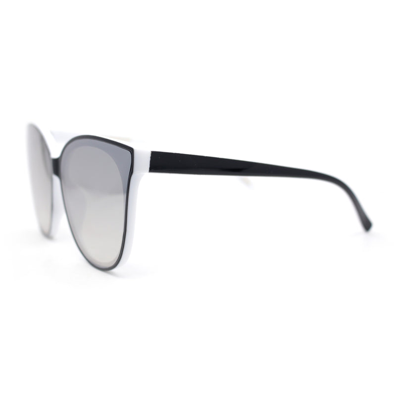 Womens Color Mirror Inset Lens Oversized Cat Eye Horn Rim Retro Sunglasses
