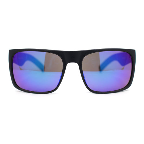 Mens Color Mirror Rectangular Sport Horn Rim Shark Fin Arm Sunglasses