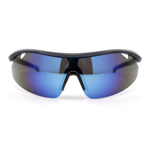 Mens Half Rim Color Mirror Wrap Around Oversized Shield Sport Sunglasses