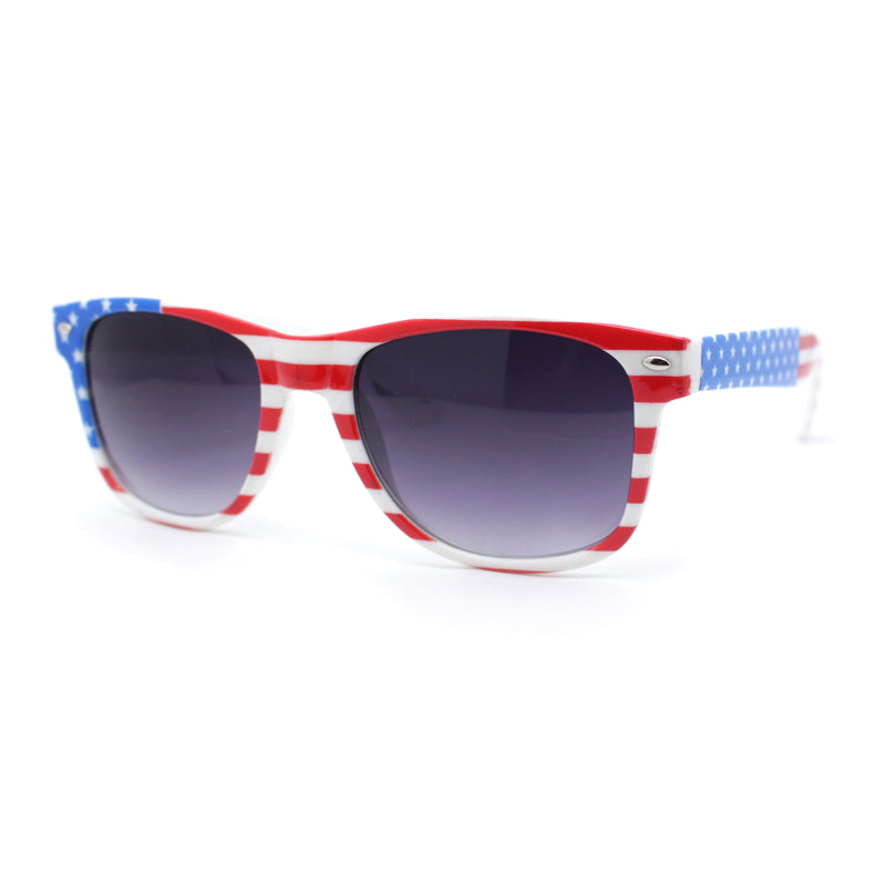USA Patriotic American Flag Print Classic Hipster Horn Rim Plastic Sunglasses