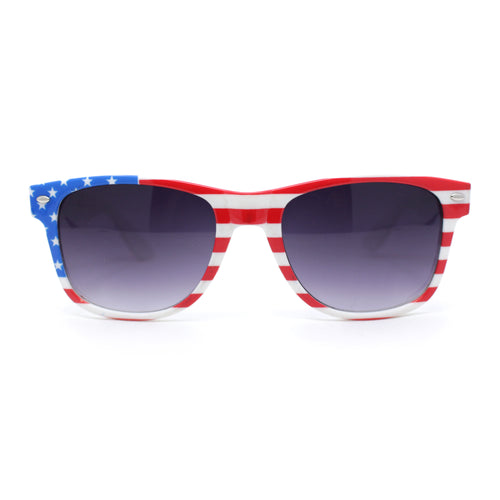 USA Patriotic American Flag Print Classic Hipster Horn Rim Plastic Sunglasses