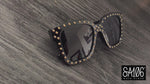 Womens Metal Stud Goth Plastic Horn Rim Sunglasses