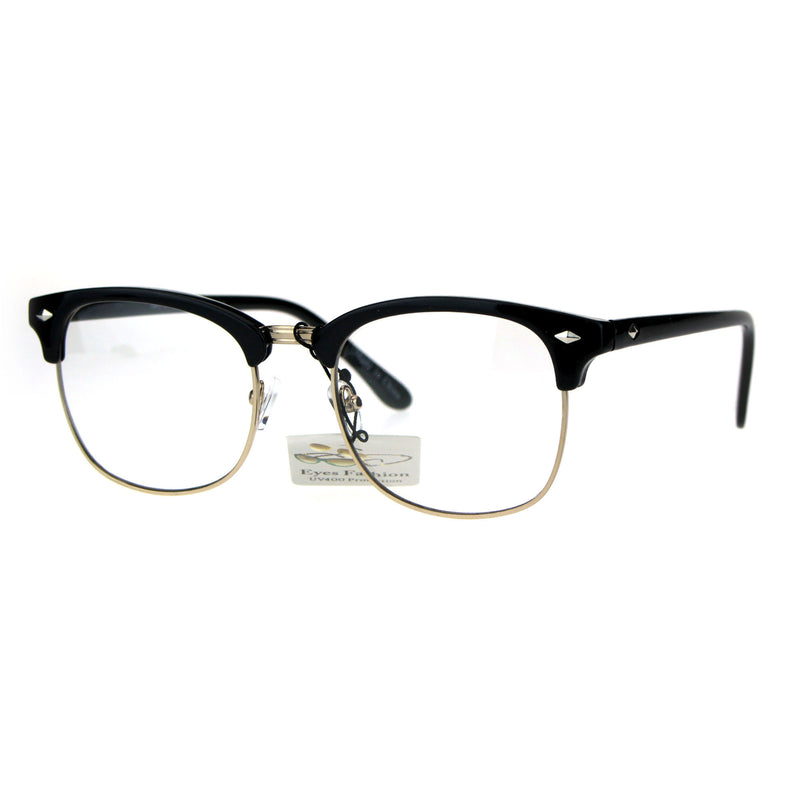 Mens Classic Horned Half Rim Hipster Nerdy Retro Eye Glasses