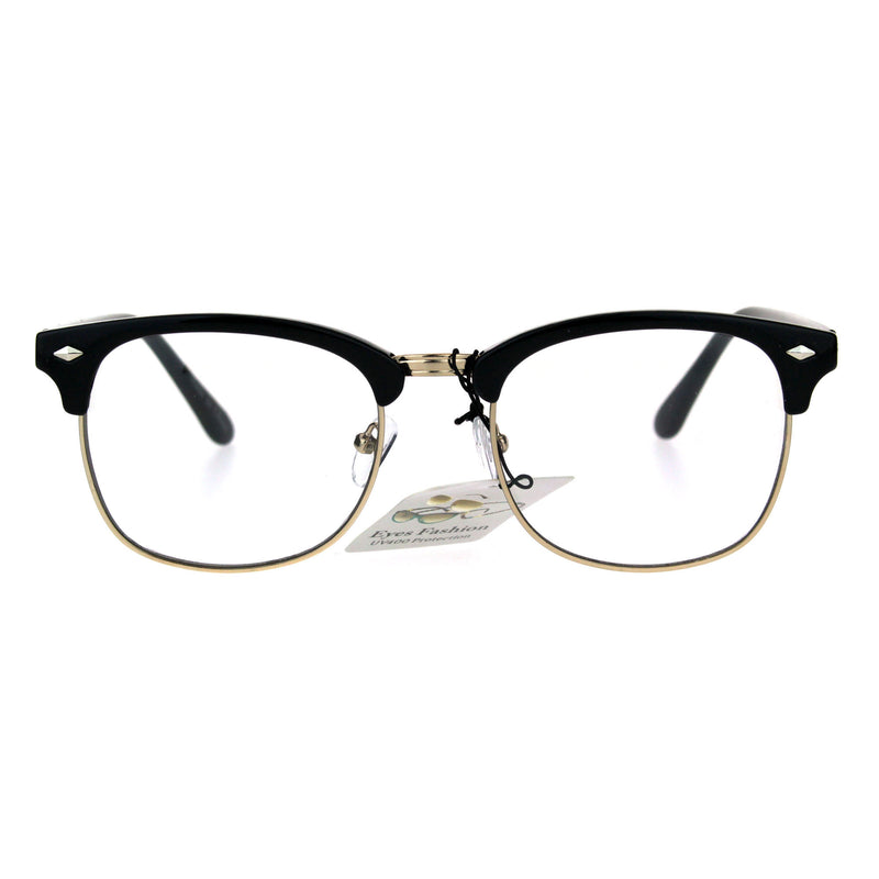 Mens Classic Horned Half Rim Hipster Nerdy Retro Eye Glasses