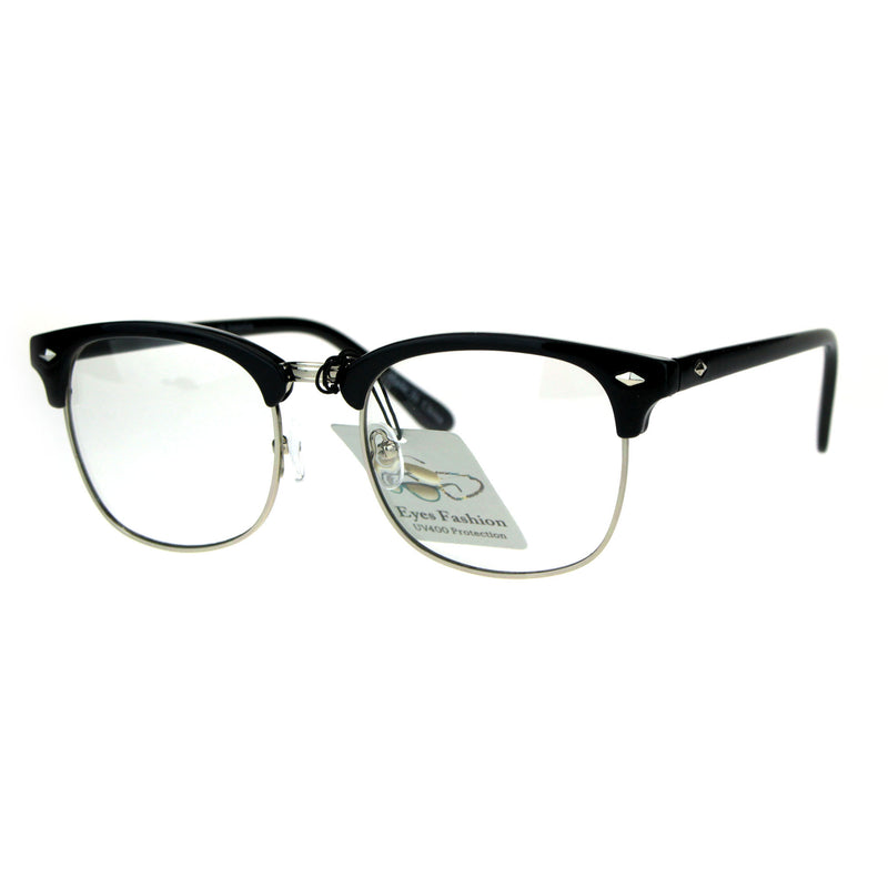 Mens Classic Horned Half Rim Hipster Nerdy Retro Eye Glasses