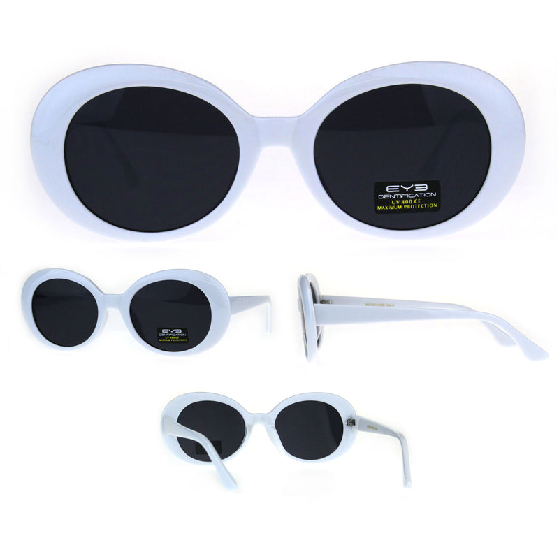 White Mod Womens Oval Round Retro Plastic Minimal Sunglasses