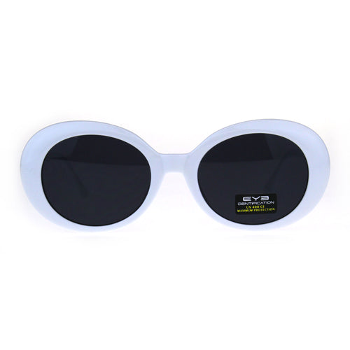 White Mod Womens Oval Round Retro Plastic Minimal Sunglasses