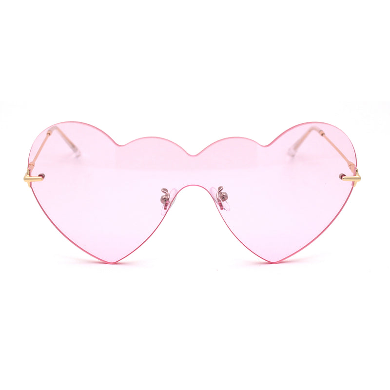 Womens Lolita Funky Heart Shape Shield Rimless Sunglasses