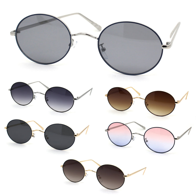 Womens Oval Round Shade Metal Rim Retro Sunglasses