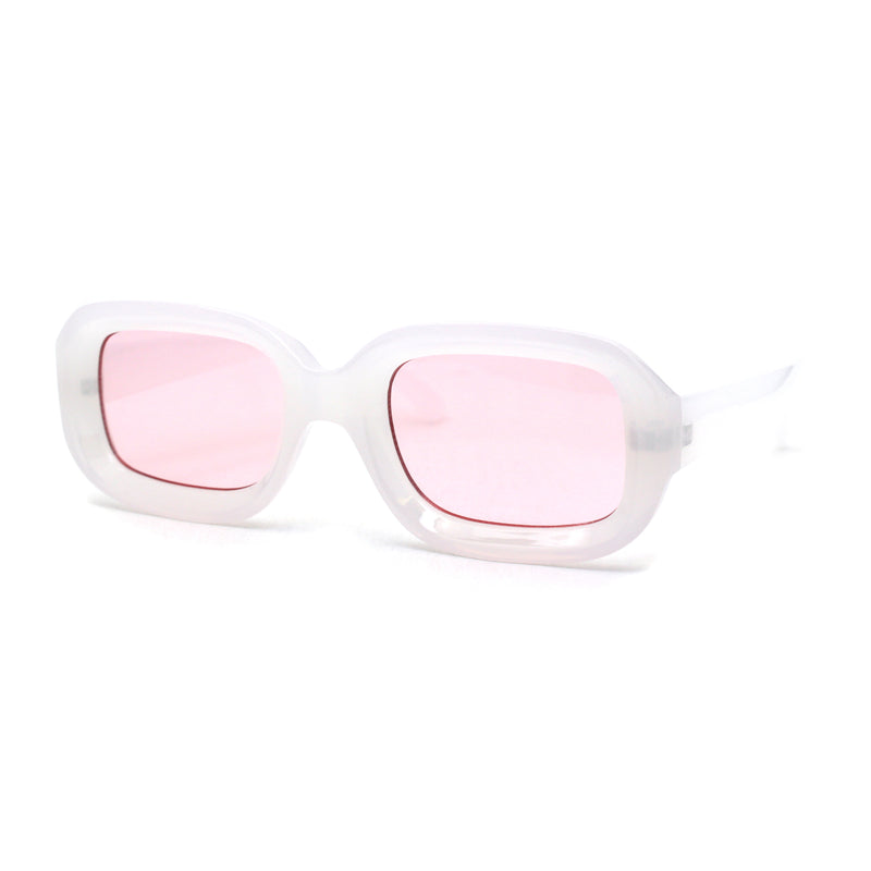 Mod Beveled Thick Plastic Rectangle Retro Sunglasses