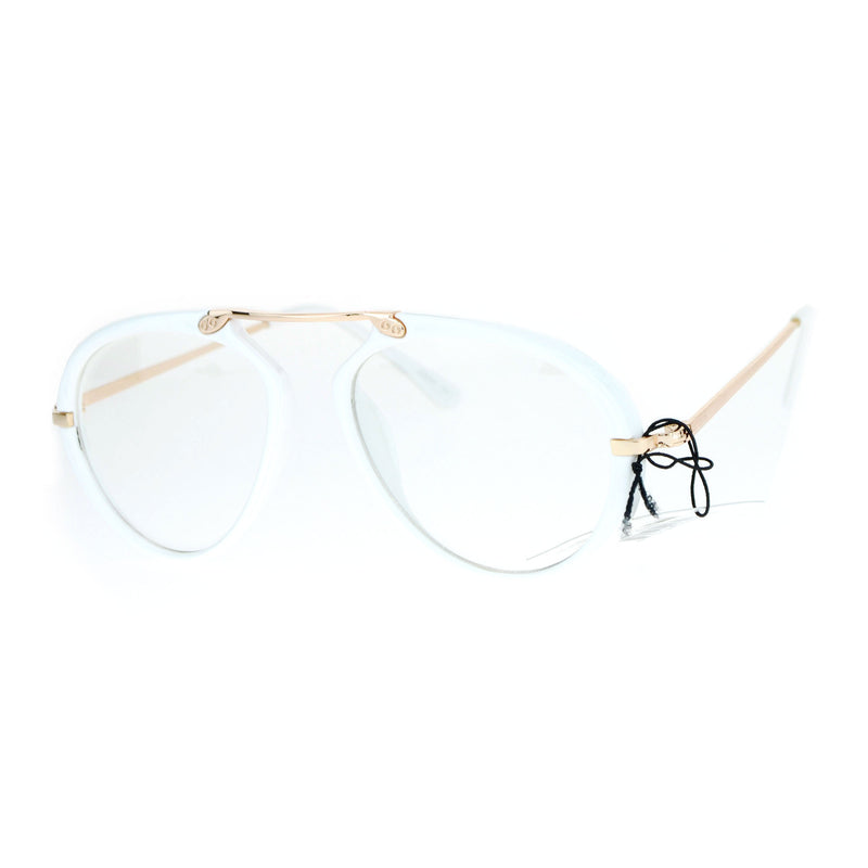 SA106 Unique Flat Top Bridge Plastic Aviator Racer Womens Clear Lens Glasses