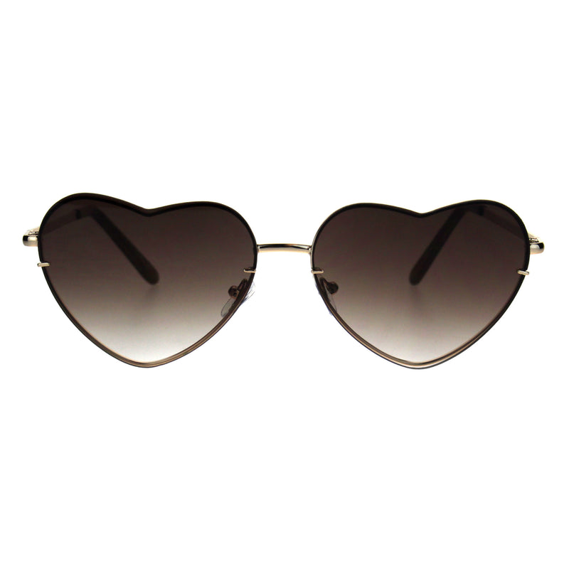 Womens Exposed Edge Rimless Heart Shape Hippie Color Lens Sunglasses