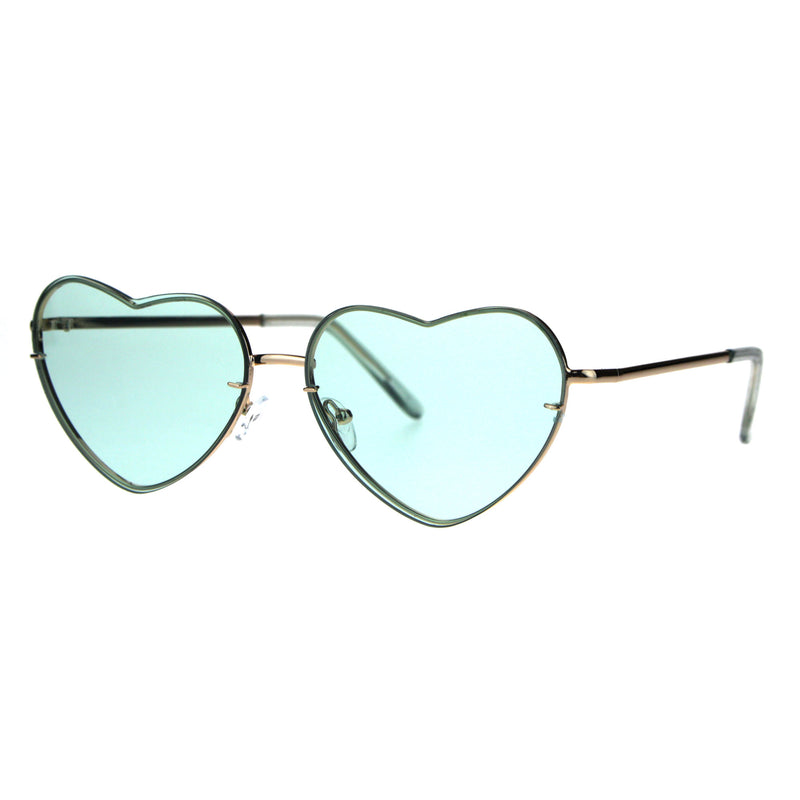 Womens Exposed Edge Rimless Heart Shape Hippie Color Lens Sunglasses