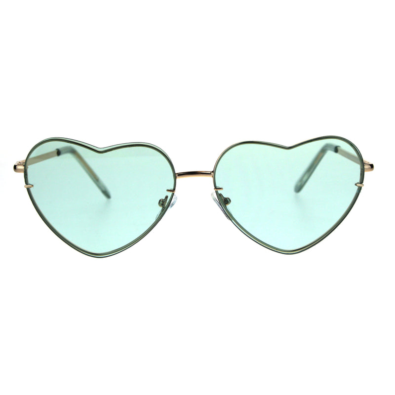 Womens Exposed Edge Rimless Heart Shape Hippie Color Lens Sunglasses