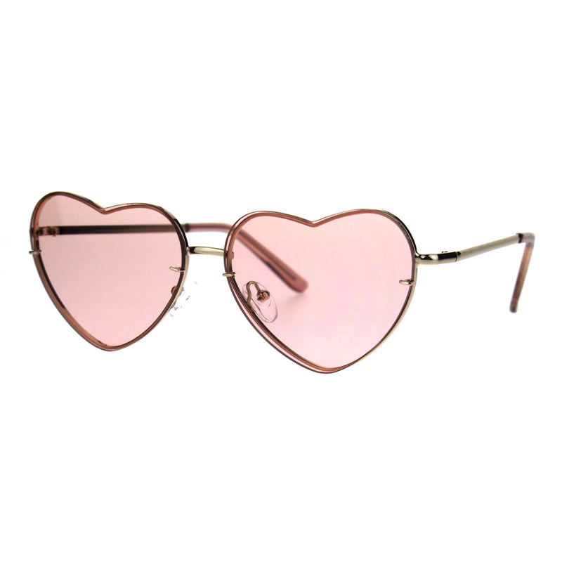 Womens Exposed Edge Rimless Heart Shape Hippie Color Lens Sunglasses