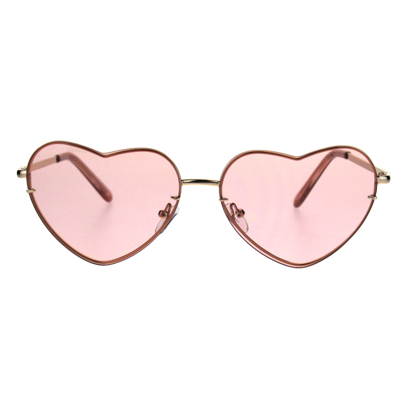 Womens Exposed Edge Rimless Heart Shape Hippie Color Lens Sunglasses