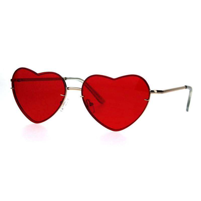 Womens Exposed Edge Rimless Heart Shape Hippie Color Lens Sunglasses