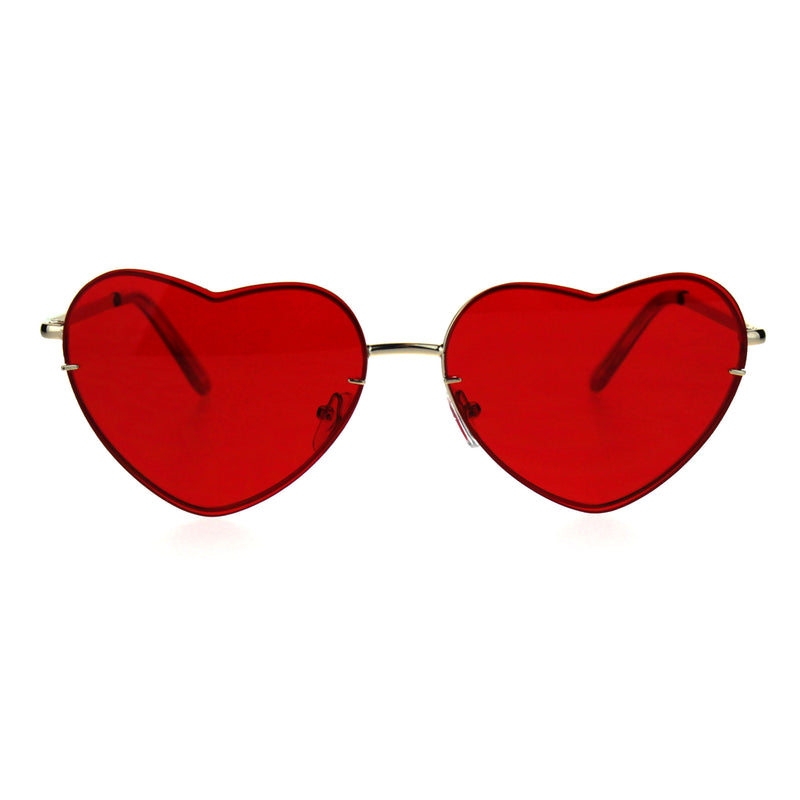 Womens Exposed Edge Rimless Heart Shape Hippie Color Lens Sunglasses