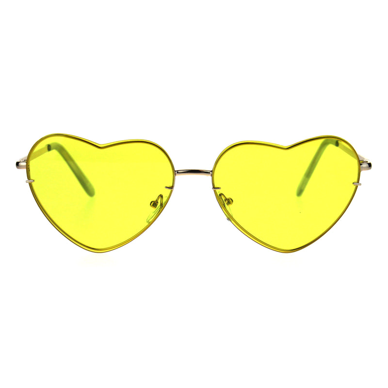 Womens Exposed Edge Rimless Heart Shape Hippie Color Lens Sunglasses