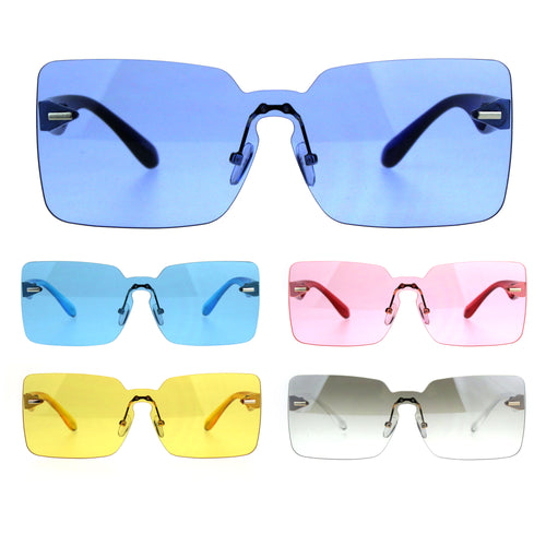 Womens Mod Flat Panel Shield Rectangular Oversize Retro Sunglasses