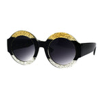 Stripe Glitter Pop Color Retro Thick Plastic Round Mod Sunglasses