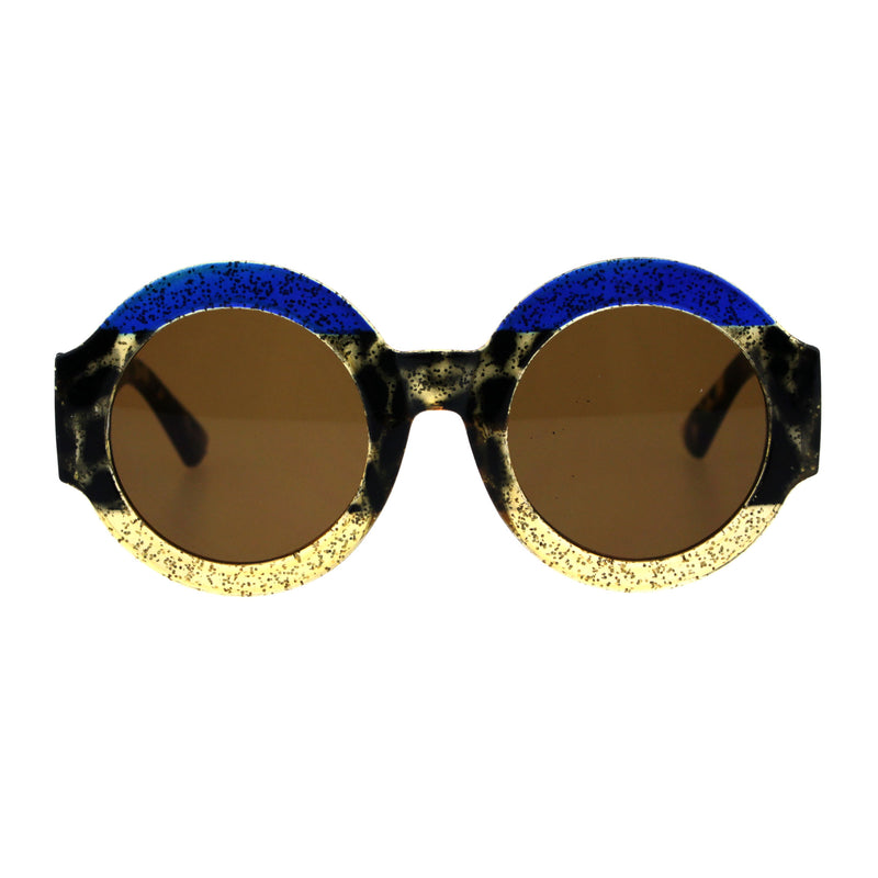 Stripe Glitter Pop Color Retro Thick Plastic Round Mod Sunglasses