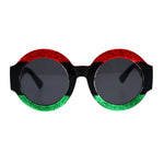 Stripe Glitter Pop Color Retro Thick Plastic Round Mod Sunglasses