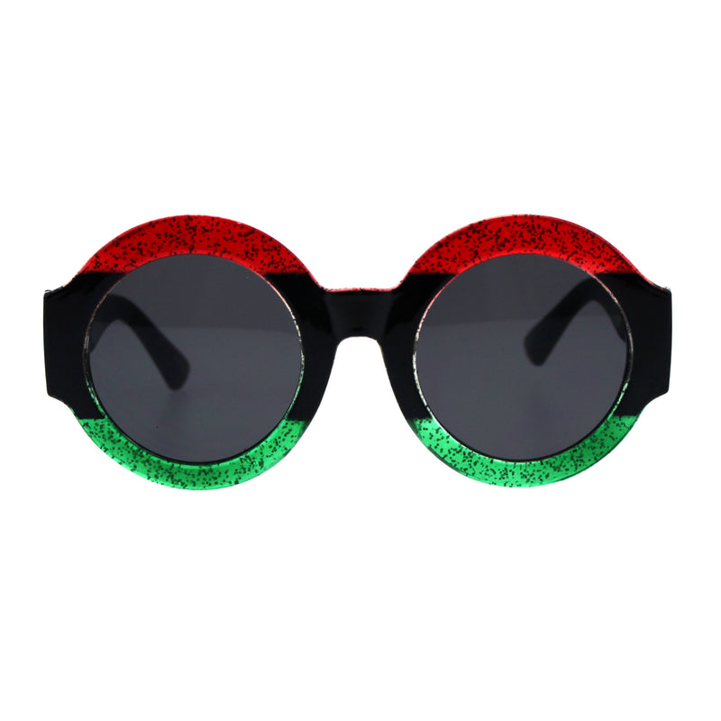 Stripe Glitter Pop Color Retro Thick Plastic Round Mod Sunglasses