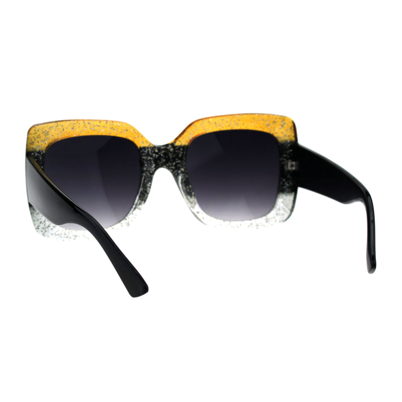Stripe Glitter Pop Color Retro Thick Plastic Rectangular Mod Sunglasses