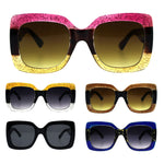 Stripe Glitter Pop Color Retro Thick Plastic Rectangular Mod Sunglasses