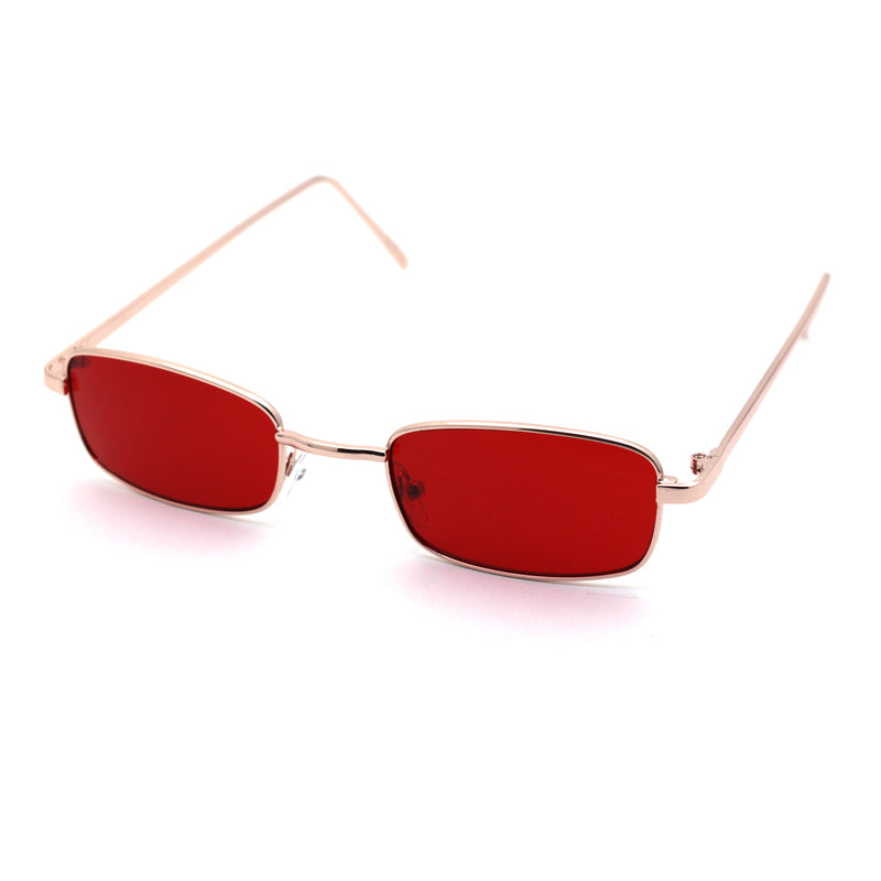 Mens Small Snug Narrow Rectangular Pimp Metal Rim Sunglasses