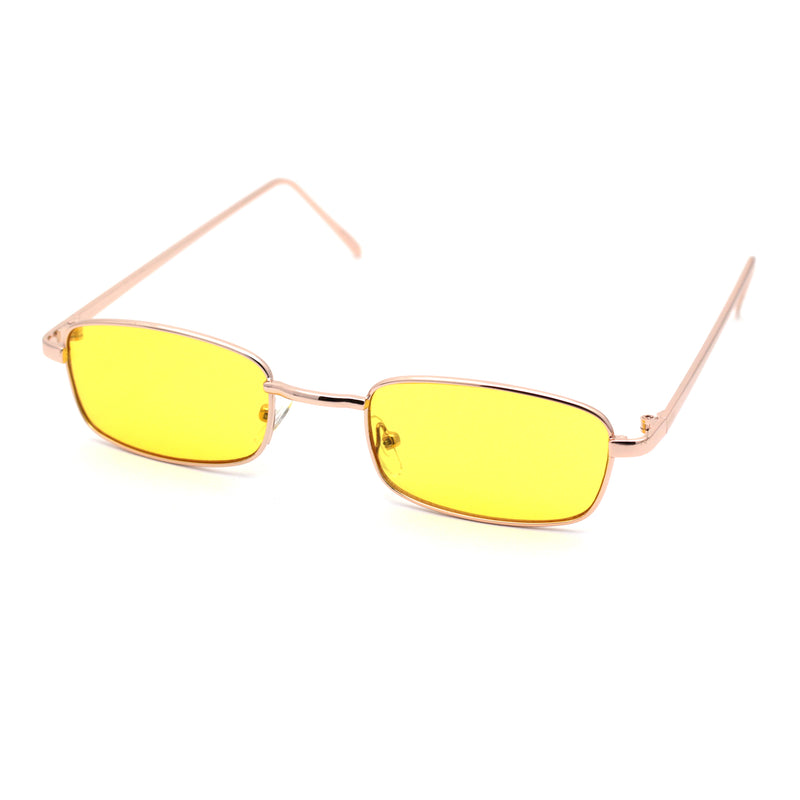 Mens Small Snug Narrow Rectangular Pimp Metal Rim Sunglasses