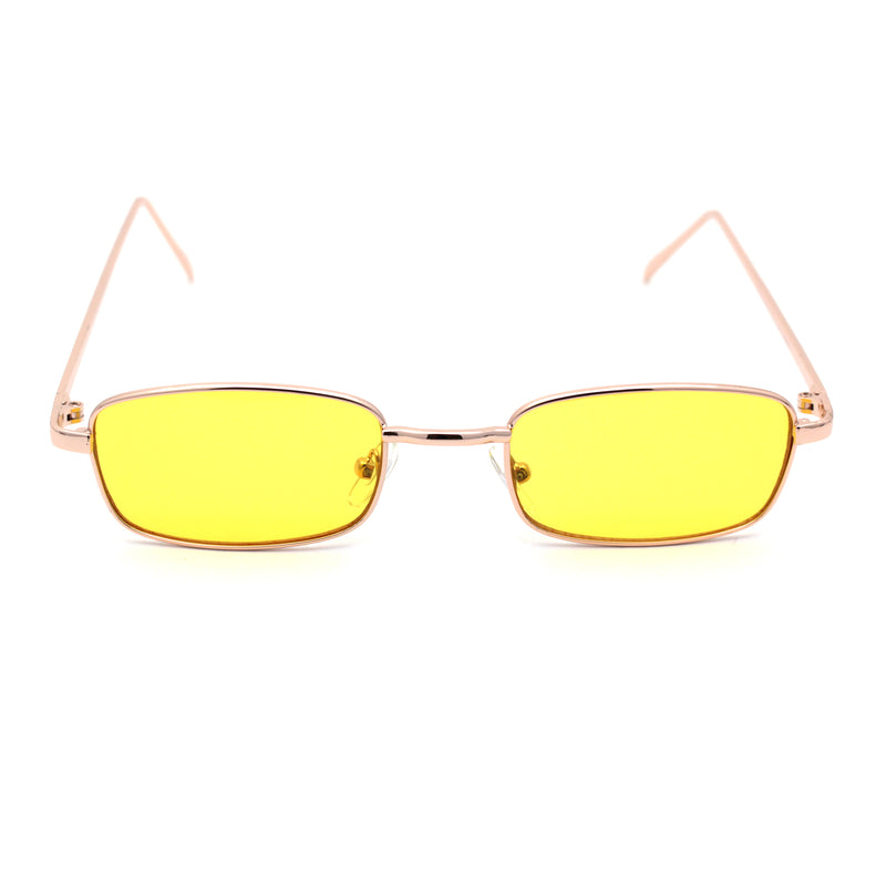 Mens Small Snug Narrow Rectangular Pimp Metal Rim Sunglasses