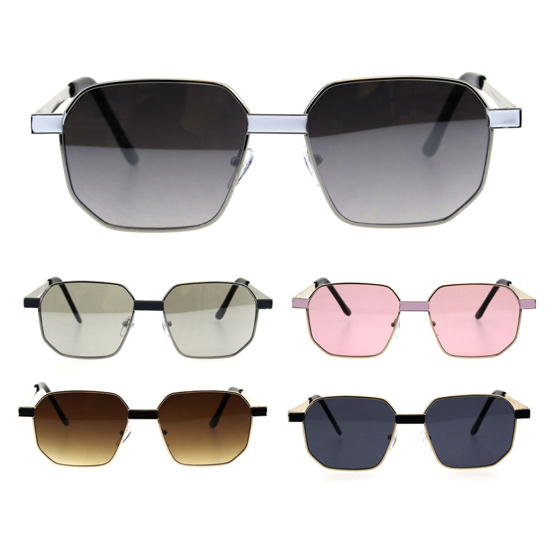 Mens Rigid Squared Rectangular Minimal Metal Fashion Sunglasses