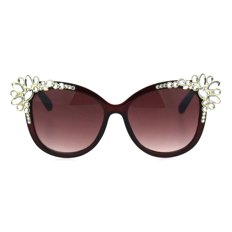 Womens Large Rhinestone Jewel Trim Plastic Butterfly Sunglasses