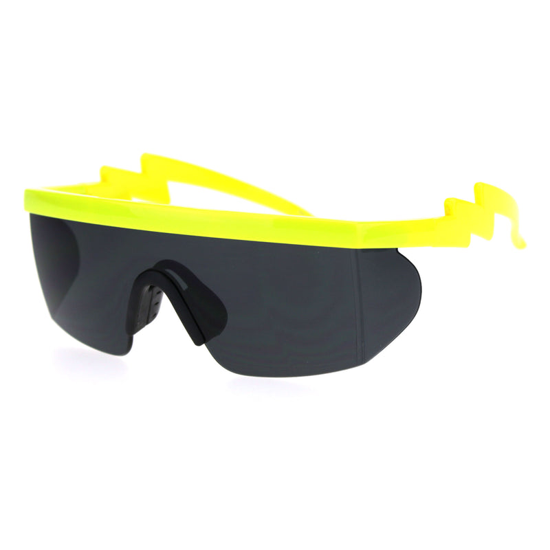 Flat Top Crooked Bolt Arm Goggle Style Color Mirror Shield 80s Sunglasses