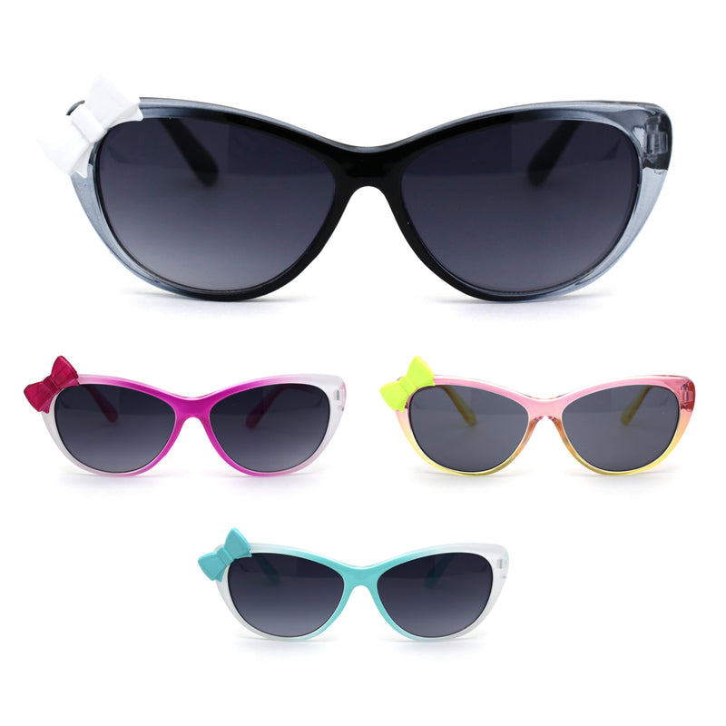 Child Size Girls Cat Eye Ribbon Trim Plastic Fashion Sunglasses