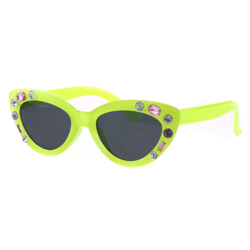 Kids Size Girls Large Rhinestone Bling Thick Plastic Mod Cat Eye Sunglasses
