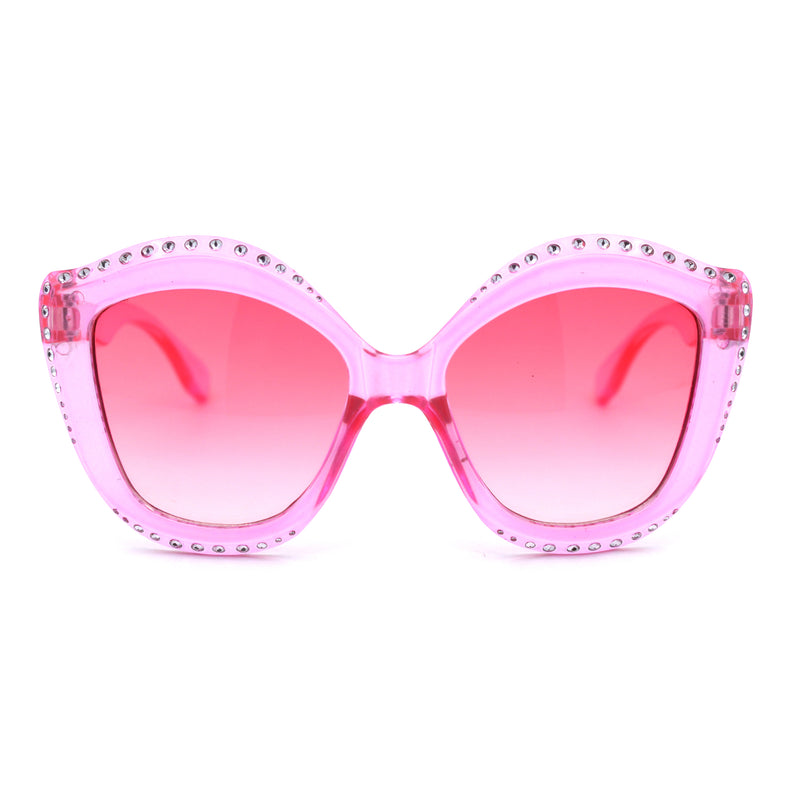 Kid Size Girls Bling Engrave Thick Plastic Butterfly Sunglasses