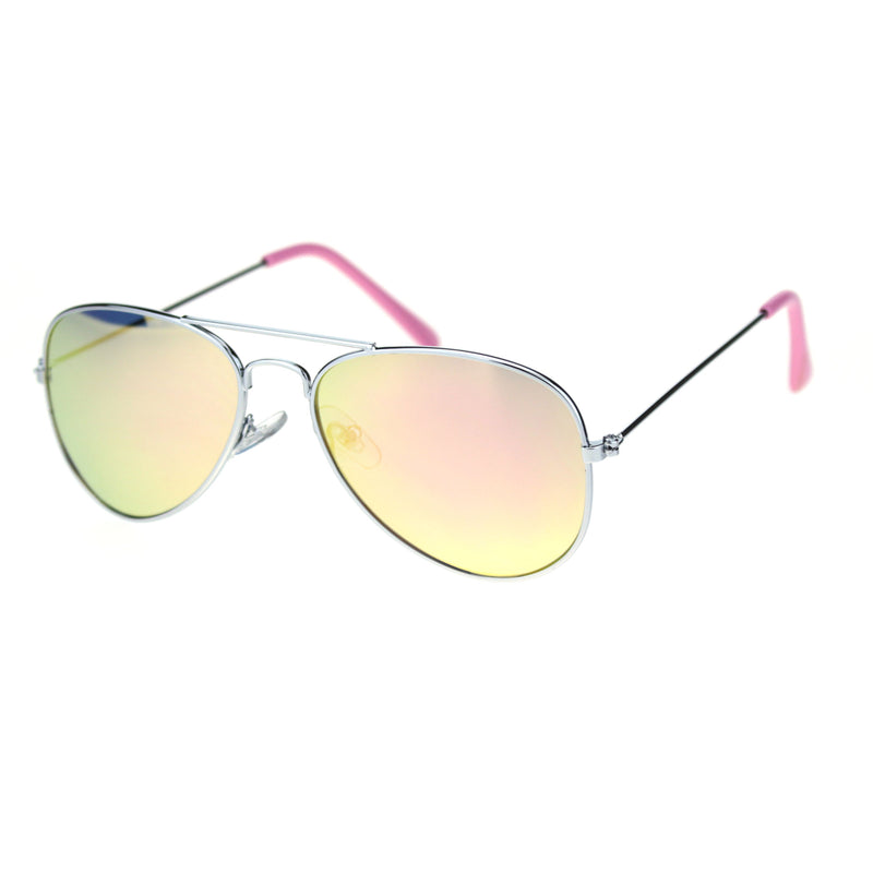 Child Size Reflective Color Mirror Silver Frame Cop Style Pilots Sunglasses